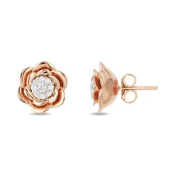 Enchanted Disney Fine Jewelry 14K White Gold and Rose Gold 1/5 CTTW Belle Rose Earrings
