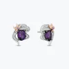 Enchanted Disney Fine Jewelry Sterling Silver and 10K Rose Gold with 1/10 CTTW White Diamond and Amethyst Ariel Stud Earrings