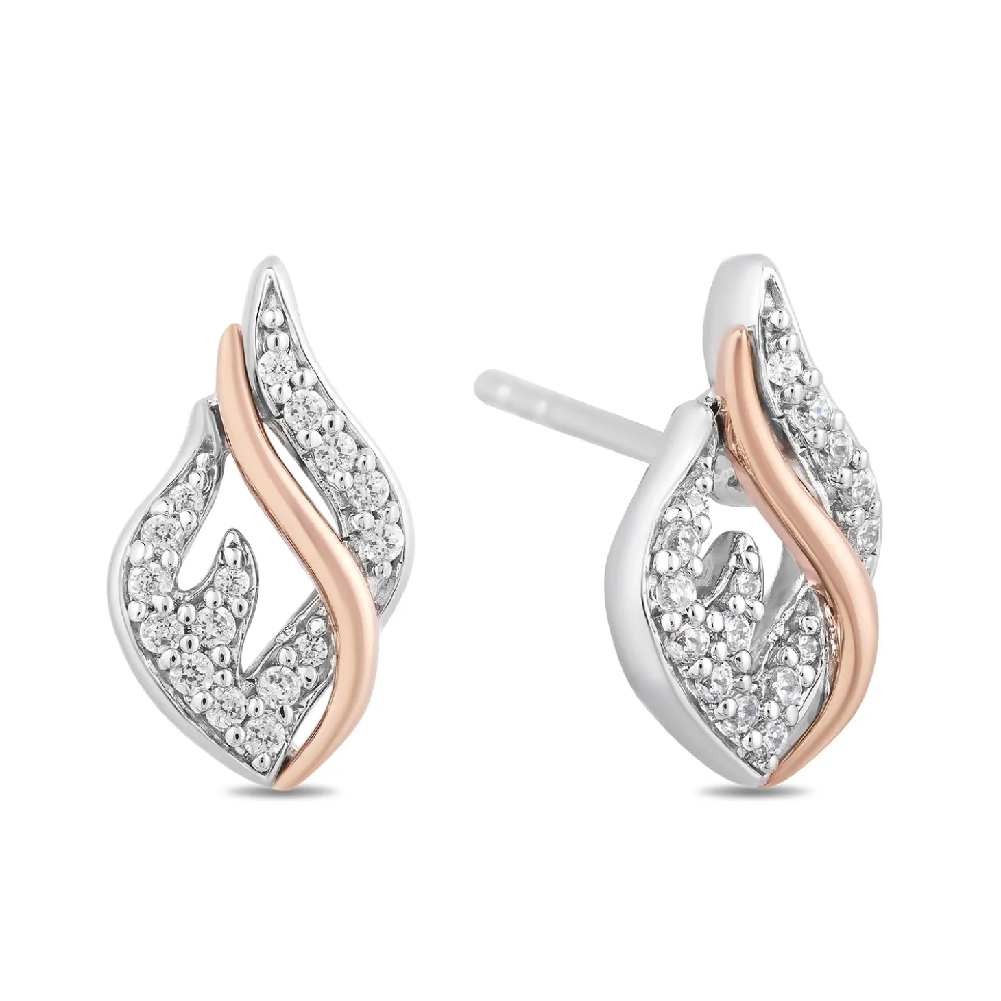 Enchanted Disney Fine Jewelry Sterling silver and 10K Rose Gold with 1/6 CTTW Diamond Maleficent Flames Earrings