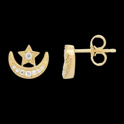 Enchanted Disney Fine Jewelry 10K Yellow Gold 1/10 CTTW Jasmine Moon and Star Earrings