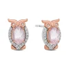 Enchanted Disney Fine Jewelry Sterling Silver and 10K Rose Gold with 1/10 CTTW Diamond and Pink Quartz Aurora Owl Stud Earrings