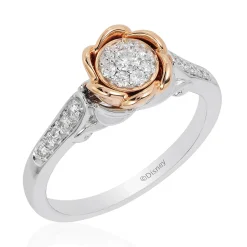 Enchanted Disney Fine Jewelry 14K White Gold and Rose Gold 1/4 CTTW Belle Rose Engagement Ring