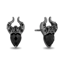 Enchanted Disney Fine Jewelry Black Rhodium Over Sterling Silver with 1/8 CTTW Black Diamonds and Black Onyx Maleficent Stud Earrings