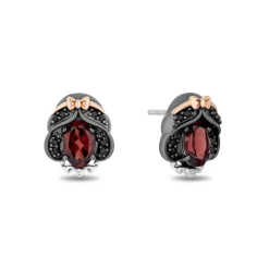 Enchanted Disney Fine Jewelry Black Rhodium Over Sterling Silver and 10K Rose Gold 1/7 CTTW White Diamond and Black diamond with Red Garnet Snow White Stud Earrings