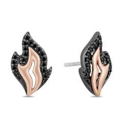 Enchanted Disney Fine Jewelry Black Rhodium over Sterling Silver and 10K Rose Gold with 1/4 CTTW Black Diamond Maleficent Flame Earrings