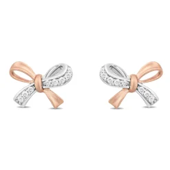 Enchanted Disney Fine Jewelry 10K White Gold And Rose Gold with 1/10 CTTW Natural White Round Diamond Snow White Stud Earring