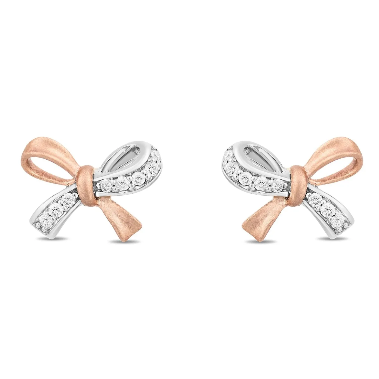 Enchanted Disney Fine Jewelry 10K White Gold And Rose Gold with 1/10 CTTW Natural White Round Diamond Snow White Stud Earring