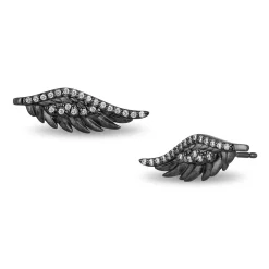 Enchanted Disney Fine Jewelry Black Rhodium over Sterling Silver 1/6 CTTW Maleficent Wings Earrings