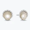 Enchanted Disney Fine Jewelry Sterling Silver with 1/20 CTTW Diamonds and Pearl Ariel Shell Stud Earrings