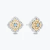 Enchanted Disney Fine Jewelry Sterling Silver and 10K Yellow Gold 1/6 CTTW Diamond and Blue Topaz Aladdin 30th Anniversary Jasmine Arabesque Earrings