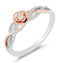 Enchanted Disney Fine Jewelry 14K Rose Gold Over Sterling Silver with 1/10 CTTW Diamonds Belle Promise Ring