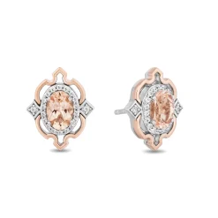 Enchanted Disney Fine Jewelry Sterling Silver and 10K Rose Gold with 1/6 CTTW Diamond and Morganite Aurora Stud Earrings
