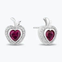 Enchanted Disney Fine Jewelry Sterling Silver with 1/10 CTTW Diamonds and Created Ruby Snow White Earrings