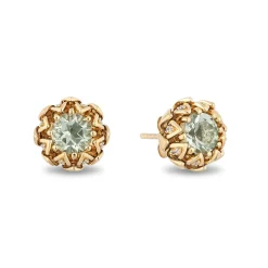 Enchanted Disney Fine Jewelry 10K Yellow Gold With 1/8 CTTW Diamond and Green Amethyst Tiana Stud Earrings