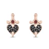 Enchanted Disney Fine Jewelry 10K Rose Gold with 1/8 CTTW Black Diamonds and Garnet Evil Queen Earrings