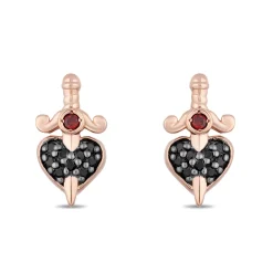 Enchanted Disney Fine Jewelry 10K Rose Gold with 1/8 CTTW Black Diamonds and Garnet Evil Queen Earrings