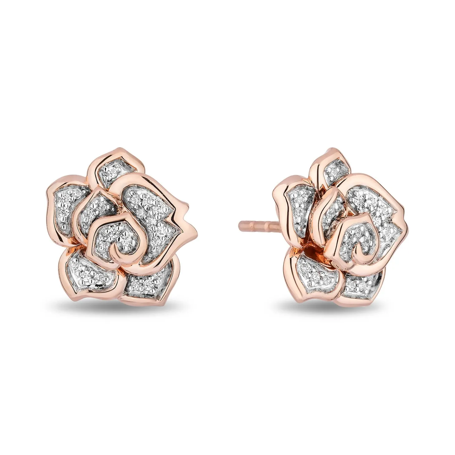 Enchanted Disney Fine Jewelry 14K Rose Gold Over Sterling Silver with 1/10 CTTW Diamonds Belle Rose Earrings