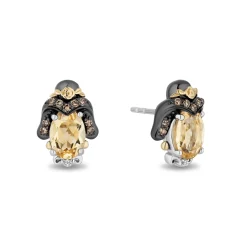 Enchanted Disney Fine Jewelry Black Rhodium Over Sterling Silver and 10K Yellow Gold 1/7 CTTW White Diamond and Champagne Diamond with Citrine Belle Stud Earrings