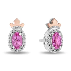 Enchanted Disney Fine Jewelry 14K Rose Gold Over Sterling Silver with 1/10 CTTW Diamonds and Created Pink Sapphire Aurora Earrings