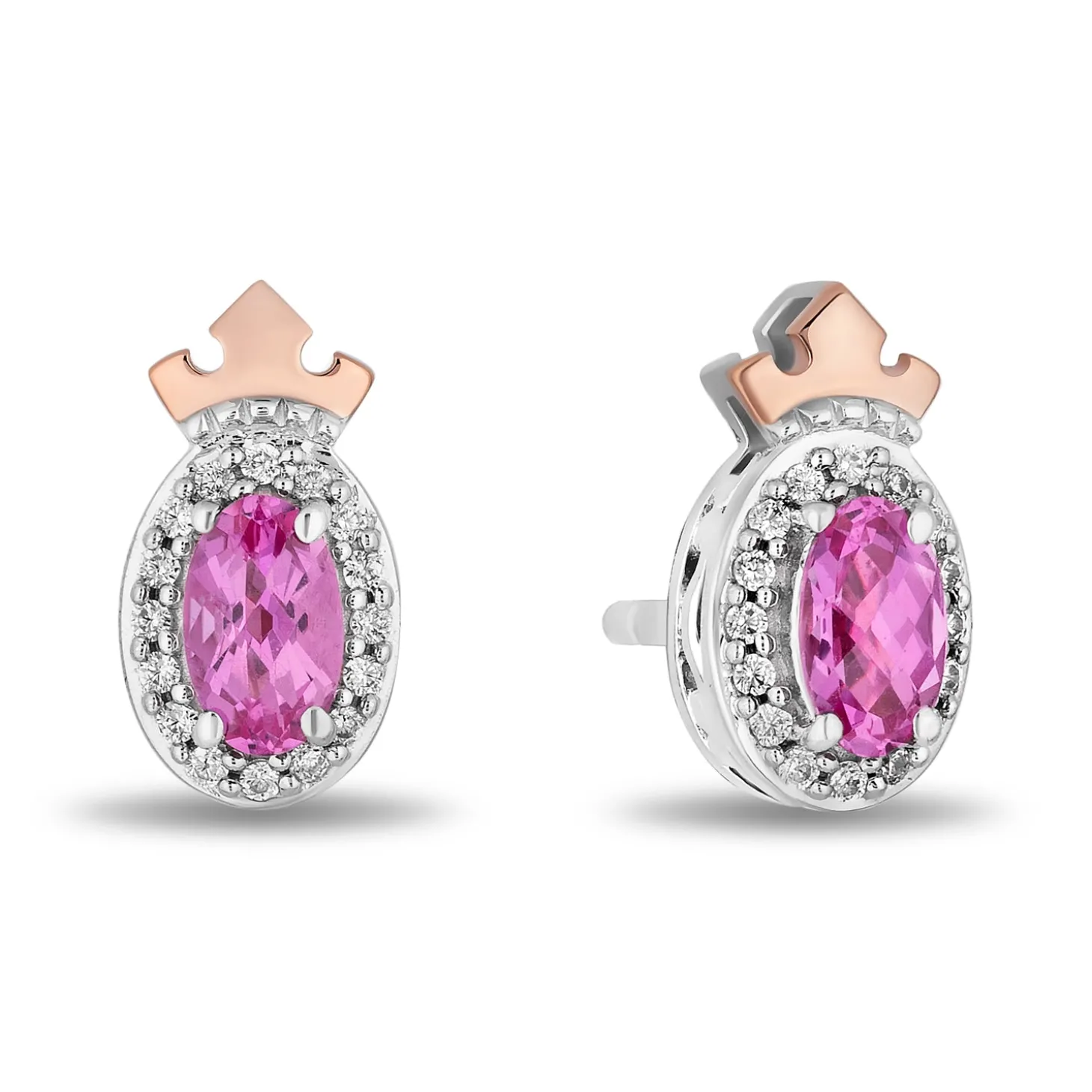 Enchanted Disney Fine Jewelry 14K Rose Gold Over Sterling Silver with 1/10 CTTW Diamonds and Created Pink Sapphire Aurora Earrings