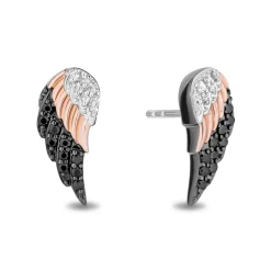 Enchanted Disney Fine Jewelry 14K Rose Gold and Black Rhodium over Sterling Silver with 1/5 CTTW Diamonds Maleficent Wings Earrings