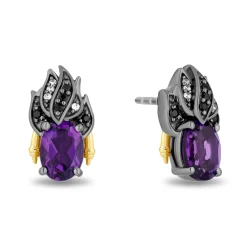 Enchanted Disney Fine Jewelry Black Rhodium Over Sterling Silver and 10K Yellow Gold with 1/10 CTTW Diamonds and Amethyst Ursula Stud Earrings