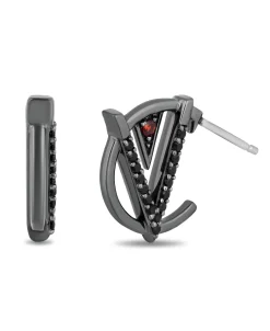 Enchanted Disney Fine Jewelry Black Rhodium Over Sterling Silver with 1/4 CTTW Diamonds and Garnet Cruella Stud Earrings