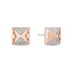 Enchanted Disney Fine Jewelry 10K Rose Gold and Sterling Silver 1/10 CTTW Diamond Aurora Pyramid Stud Earrings