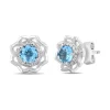 Enchanted Disney Fine Jewelry Sterling Silver with 1/10 CTTW Diamonds and Swiss Blue Topaz Jasmine Stud Earrings