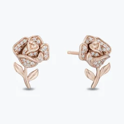 Enchanted Disney Fine Jewelry 14K Rose Gold Over Sterling Silver with 1/10 CTTW Diamonds Belle Stud Earrings