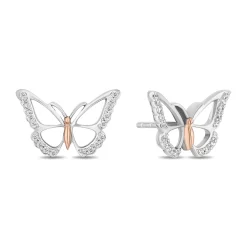 Enchanted Disney Fine Jewelry 14K Rose Gold Over Sterling Silver with 1/6 CTTW Diamonds Mulan Butterfly Stud Earrings