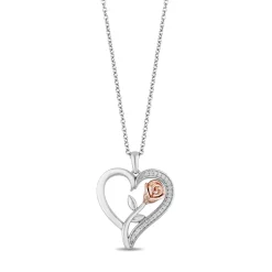 Enchanted Disney Fine Jewelry 14K Rose Gold over Sterling Silver with 1/10 CTTW Belle Rose Fashion Pendant Necklace