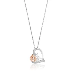 Enchanted Disney Fine Jewelry 14K Rose Gold Over Sterling Silver 1/10 CTTW Belle Rose Pendant Necklace