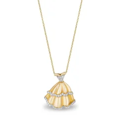 Enchanted Disney Fine Jewelry 14K Yellow Gold Over Sterling Silver 1/10 CTTW Belle Disney Pendant Necklace