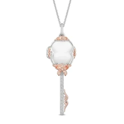 Enchanted Disney Fine Jewelry 14K Rose Gold Over Sterling Silver with Diamond Accent Belle Key Pendant Necklace