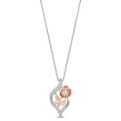 Enchanted Disney Fine Jewelry 14K Rose Gold Over Sterling Silver 1/5 CTTW Belle Rose Pendant Necklace