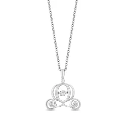 Enchanted Disney Fine Jewelry Sterling Silver 1/15 CTTW Diamond Cinderella Carriage Pendant Necklace