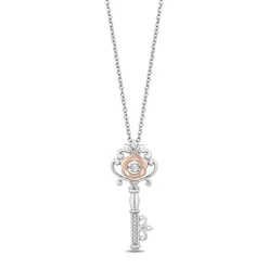 Enchanted Disney Fine Jewelry 14K Rose Gold Over Sterling Silver 1/20 CTTW Diamond Belle Key Pendant Necklace