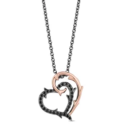 Enchanted Disney Fine Jewelry 10K Rose Gold and Black Rhodium over Sterling Silver with 1/5 CTTW Black Diamond Maleficent Heart Pendant Necklace