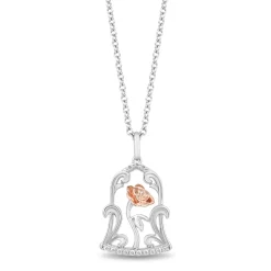 Enchanted Disney Fine Jewelry Sterling Silver and 10K Rose Gold with 1/10 CTTW Diamond Belle 30th Jar Pendant Necklace