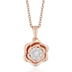 Enchanted Disney Fine Jewelry 14K Rose Gold Over Sterling Silver 1/6 CTTW Belle Rose Composite Pendant Necklace