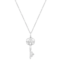 Enchanted Disney Fine Jewelry Sterling Silver with Diamond Accent Majestic Princess Castle Key Pendant Necklace