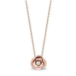 Enchanted Disney Fine Jewelry 10K Rose Gold with 1/20 CTTW Diamond Belle Rose Necklace
