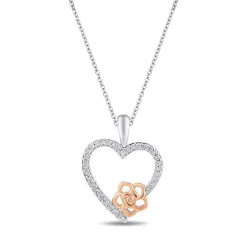 Enchanted Disney Fine Jewelry 14K Rose Gold Over Sterling Silver with 1/6 CTTW Belle Fashion Pendant Necklace
