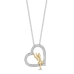 Enchanted Disney Fine Jewelry Sterling Silver and 10K Yellow Gold with 1/5 CTTW Tinker Bell Pendant Necklace
