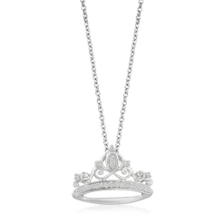 Enchanted Disney Fine Jewelry Sterling Silver 1/10 CTTW Cinderella Crown Pendant Necklace