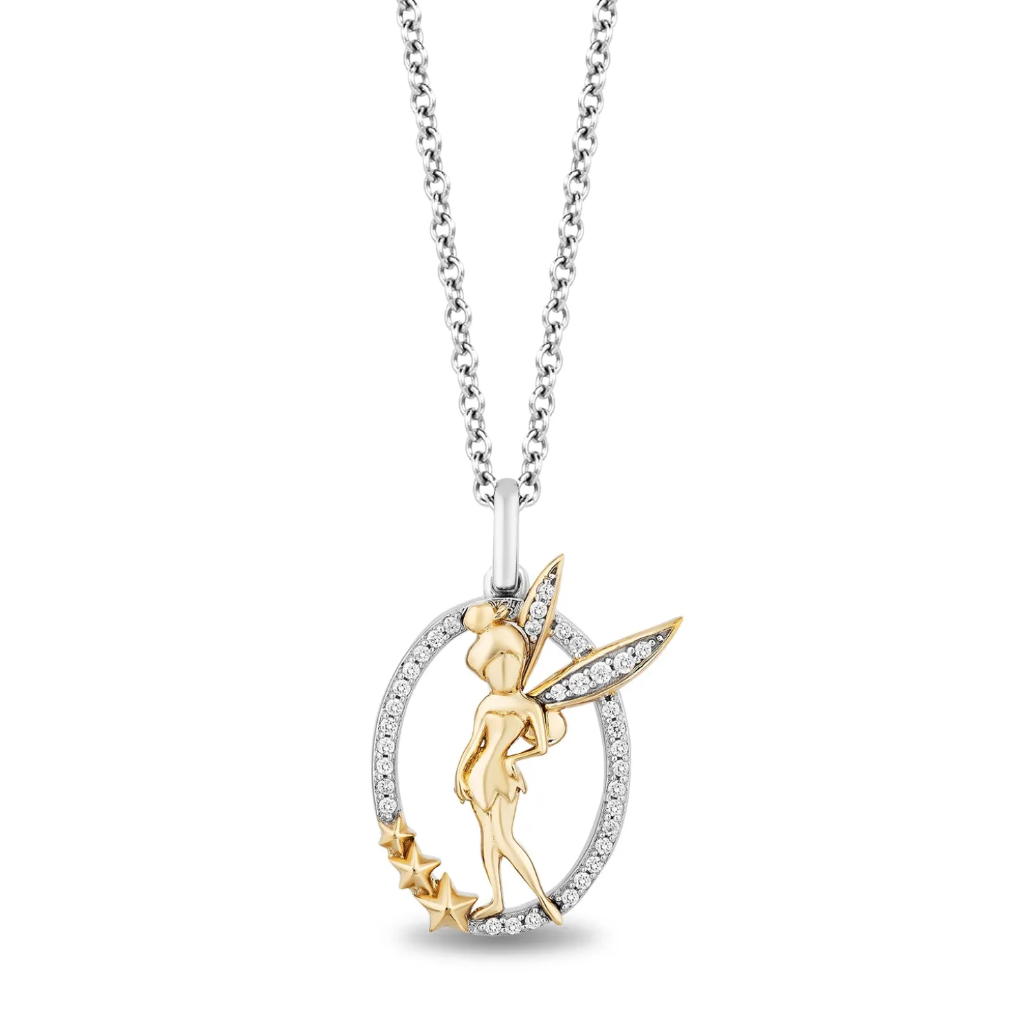 Enchanted Disney Fine Jewelry 14K Yellow Gold Over Sterling Silver with 1/10 CTTW Diamond Tinker Bell Pendant Necklace
