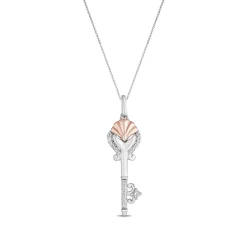 Enchanted Disney Fine Jewelry 14K Rose Gold Over Sterling Silver with 1/10 CTTW Diamond Ariel Shell Key Pendant Necklace