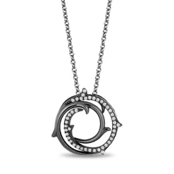 Enchanted Disney Fine Jewelry Black Rhodium over Sterling Silver with 1/10 CTTW Maleficent Pendant Necklace