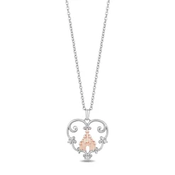 Enchanted Disney Fine Jewelry 14K Rose Gold Over Sterling Silver with 1/20 CTTW Diamond Majestic Princess Pendant Necklace